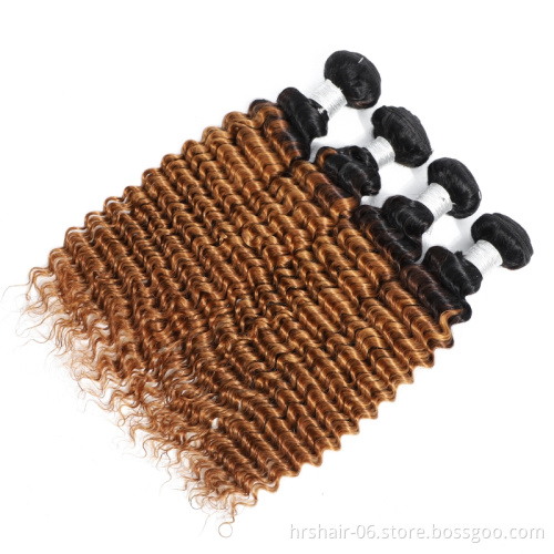 1B 27 Deep Wave Ombre Human Hair Bundles With Lace Closure 2 Tone Colored Blonde Brazilian Virgin Curly Ombre hair bundle